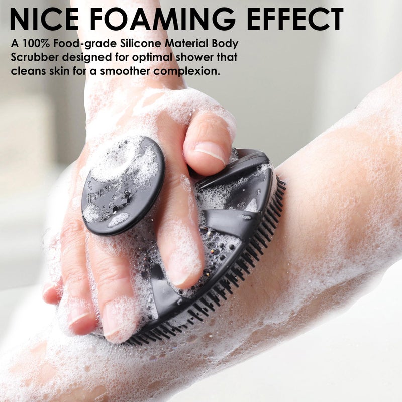 INNERNEED Food-Grade Soft Silicone Body Scrubber Shower Brush Handheld Cleansing Skin Brush, with Exfoliating Net Sponge Case (Black Brush) - Image 5